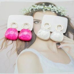 Hoop Earrings Fashion French Exquisite Bag Resin Dazzling White Square Filled Baroque Party Jewellery Gift Ear Nails