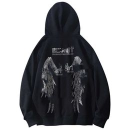 2023 American Street Hot Diamond Wings Hooded Sweetheart Men's and Women's Fashion Brand Loose and Versatile Winter Plush Pullover Top