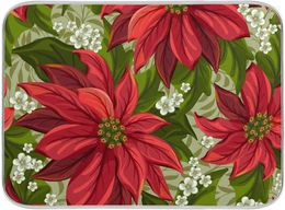 Table Mats Microfiber Absorbent Dish Drying Mat For Kitchen Counter 18x24 Inch Printed Christmas Red Flower