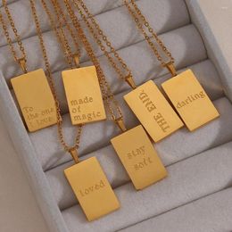 Pendant Necklaces Stainless Steel Plated 18k Gold Simple Sweater Chain Square Sign English Words Sentence Letter Necklace For Women Choker