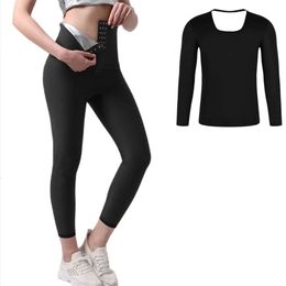 Women Shapewear Set Sweat Pants Sauna Shirt Workout Suits Body Shaper Waist Trainer Slimming Vest Thermo Fiess Leggings