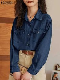 Women's Jackets ZANZEA Women Denim Street Jackets Casual Coats Fashion Long Sle Turn Down Collar Tops 2023 Autumn Cargo Outerwears Oversized L231208