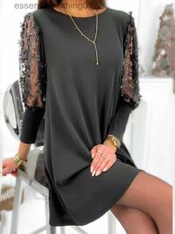 Urban Sexy Dresses Women Fashion O Neck Straight Mini Dresses Spring Summer Mesh Sle Embroidery Lace Party Dress Patchwork Ladies Dresses L231208