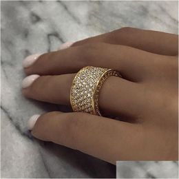 Band Rings Huitan Luxury Wide Promise For Women Pl Paved Cz Sparkling Wedding Bands Sier Colorgold Colour Fashion Jewellery Drop Deliver Dhnwb