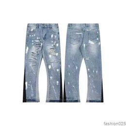 Men's Designer jeans High Quality inkjet Graffiti micro-horn jeans Luxury denim Gallery Sweat Department pants distressed torn black blue purple jeans 16I0XH