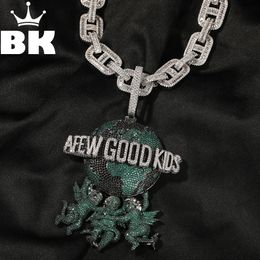 Pendant Necklaces A Few Good Kids Pendant Necklace For Men Big Clasp Cubic Zirconia Iced Out 3 Little Angels Holding The Earth HipHop Jewelry 231207