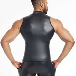 Men S Leather Jacket Undershirt Sleeveless Shirt Bra Body Corset Thin Underwear Lumbar Training Tight