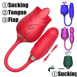 Masr 10 Speed Telescopic Dildo Tongue Licking Nipple Sucker Oral Masturbator Sucking Rose Vibrator Toys For Women Vagina Drop Delive Dhfcj