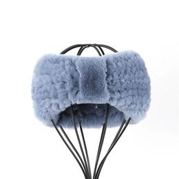 Headband's luxury winter 100 rex rabbit fur knitted elastic headband high quality real hair band Fashion accessories 231207