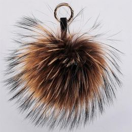 15cm Fluffy Raccoon Fur Ball Pom Pom Keychain Porte Clef Pompom De Fourrure Llavero Pompon Keyring Chaveiro Charm Bag Pendant245S