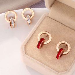 Stud Crystal Diamond Stud Earrings Rose Gold Fashion Titanium Steel Double Wound Roman Numerals Studs Earring for Women Gift Jewellery Never Fade Not Allergic oorbell