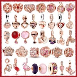 Loose Gemstones Rose Gold Charms 925 Sterling Silver Flamingo Dangle Shells Pendant Beads Fit Original Bracelets DIY Jewellery Women