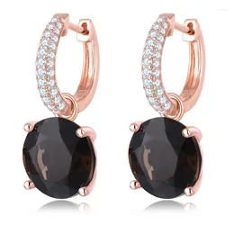 Dangle Earrings Natural Sterling Silver Drop Earring 12.8 Carats Smoky Quartz Genuine Gemstone Romantic Style Rose Gold Plated