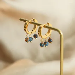 Hoop Earrings ALLME Vintage Colorful Natural Stone Agate For Women 18K Gold PVD Plated Stainless Steel Strand Tassel Earring