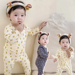 Clothing Sets Toddler Underwear Suits Pure Cotton Warm High Waist Pants Long Sleeve O neck Top Baby Girls Boys Cute 0 3years Pyjamas 231207