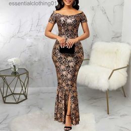 Urban Sexy Dresses Vintage Flower Print Maxi Dresses for Women Luxury Sexy Off Shoulder Slit Bodycon Robe Classy Elegant ning Party Dress Vestid L231208