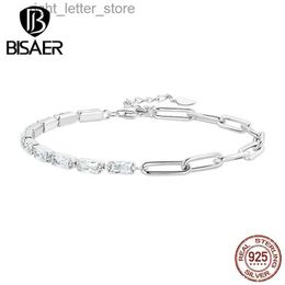 Chain BISAER 925 Sterling Silver Shining Splice Zircons Bracelet Chain Adjustable Plated Platinum For Women Anniversary Fine Jewelry YQ231208