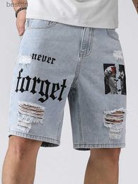 Men's Jeans Fashion Hole Ripped Slim Men Shorts Casual Jeans Shorts for men Retro Blue Washed Street Knee-length Denim PantsL231208