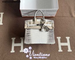 Himalaya Crocodile Handbag Tote Bags Director's Hand Sewn Platinum Bag 25m Himalayan White 01 Himalayaya Matte Two-point Crocodile Silver Buckle HBY8