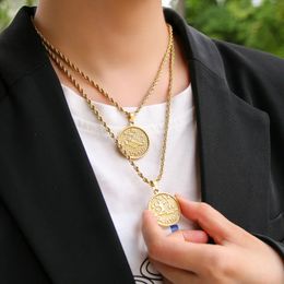 Pendant Necklaces Vintage 12 Horoscope Zodiac Sign Necklace For Women Men Stainless Steel Long Chain Round Coin s 231208