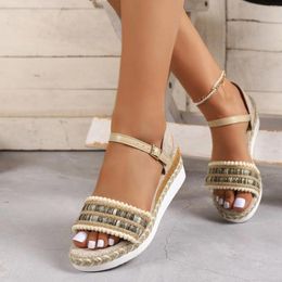 Sandals Ladies Fashion Open Toe Buckle Thick Bottom Wedge Heel Bohemia Style Summer Plus Size Women Dressy Sandalias