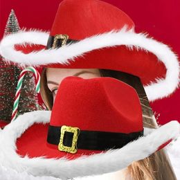 Caps Hats Santa Claus Party Christmas Luminous Cowboy Hat Western Red Felt Hats Wide Brim Cowgirl Hat Jazz Hat for Women Men 231207