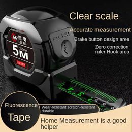 Tape Measures Self locking Steel Tape measure black Fluorescent tape 5M High precision Thickened Wear-resistant Fall resistant Measuring Tape 231207