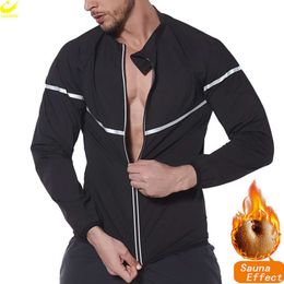 Sauna Jacket For Weight Loss Man Long Sleeve Zipper Sweat Top Slimming Body Shaper Exercise Workout Sportwear Fat Burner