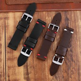 Watch Bands Genuine Leather Strap Accessories Handmade Stitched Watchbands 18mm 20mm 22mm Coffee Black Bracelets Band