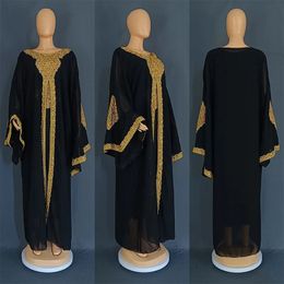 Plus size Dresses Two piece set of African women's clothing in 2023 traditional gold embroidered clothing Islamic Kaftan Abaya Muslim robe for women 231207