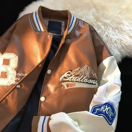 Men's Jackets Men's Leather Jacket Spring Autumn American Vintage PU Baseball Jerseys Embroidery Hip Hop Loose Coats 231208