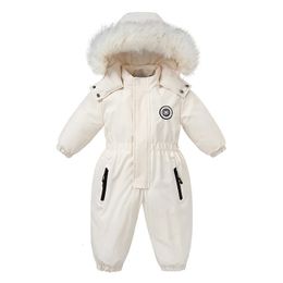 Rompers Autumn and Winter Baby Jumpsuit Warm Baby Ski Suit Plus Velvet Boys Overalls Baby Girl Clothes Waterproof Children Jacket 1-3Yrs 231207