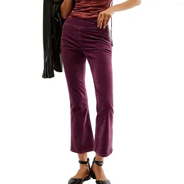 Women's Pants Women Flare Elastic Waist Slim Fit Solid Cropped Fall Trousers For Casual Daily