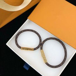 Charm Bracelets With BOX Women Men Leather Bracelets Brown Old Flower Letter Lover's Charm Bracelet Bangle Gold Colour Jewellery Acce Rexl