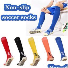 Sports Socks Professional Anti-Slip Soccer Knee High Adt Kids Rubber Block Towel Bottom Long Football Hockey Grip Uni Drop Delivery Ou Dhz6A