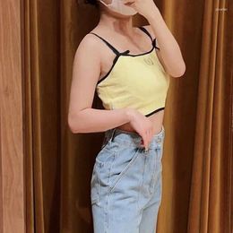 Women's Tanks 2023 Spring Summer White Or Yellow Knit Sling Top Women Sleeveless Halter Embroidery Letter Backless Female Camisole