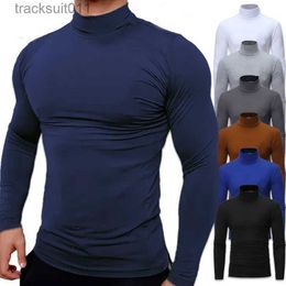 Men's T-Shirts Spring Autumn Winter Men's Bottom Shirt High Elasticity Men's Casual Long Sle Sports Turtleneck Quality Tops L231208