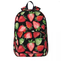 Backpack Watercolor Red And Pink Strawberries Illustration Pattern Bookbag Students School Bags Travel Rucksack Shoulder Bag