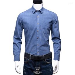 Men's Casual Shirts 2023 Style Plaid Long-sleeved Shirt For Young And Middle-aged People Pure Cotton Washed Striped Solid Colour