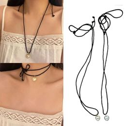 Pendant Necklaces Pearl Heart Collar Chain Women Necklace Love Choker Tie-up Jewellery Accessory For Teen Girls