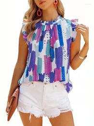 Women's Blouses Fashionable Summer Loose Round Neck Ruffle Sleeve Sleeveless Shirt Colourful Printed Casual Chiffon