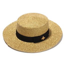 Fashion-Woven Wide-brimmed Hat Gold Metal Bee Fashion Wide Straw Cap Parent-child Flat-top Visor Woven Straw Hat216y