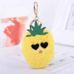 Keychains Fashion Cute Plush Fruit Key Chains Creative Glasses Pineapple Car Keychain Female Bags Pendant Accessories Girl Gift2639