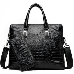 Briefcases Men's Brand Crocodile Pattern Designer Alligator PU Leather Handbag Business Office Laptop Bag Male Vintage Tote 20221N