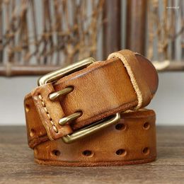 Belts Double Needle Buckle Belt Genuine Leather Washed With Vegetable Tanning Top Layer Of Cowhide Men's Young People's