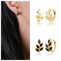 Hoop Earrings 925 Sterling Silver Needle Multi Leaf Diamond Shaped Zircon For Women White/Black Crystal Fashion Jewellery