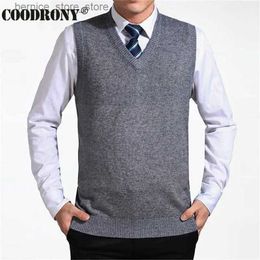 Men's Vests COODRONY 2020 New Arrival Solid Colour Sweater Vest Men Cashmere Sweaters Wool Pullover Men Brand V-Neck Sleeveless Jersey Hombre Q231208