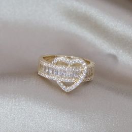 Wedding Rings 14K Gold Plating Luxury Love Zircon Ring Korea Design Fashion Jewellery Elegant Women s Party Opening Adjustable Accessories 231208