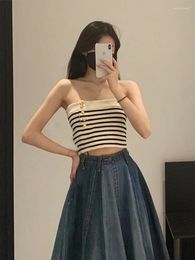 Women's Tanks High Quality 2023 Est Spring Summer Arrival Knitted Slim Fit Stripe Strap Sexy Wrap Bra Outer Wear Tank Top Female