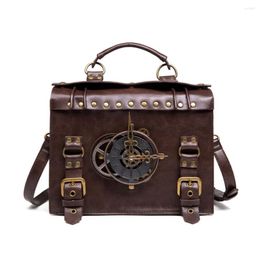 Evening Bags Europe America Punk Vintage Women's Shoulder Bag Gothic Gear Clock Belt Buckle Crossbody High Quality Pu Leather Handbag